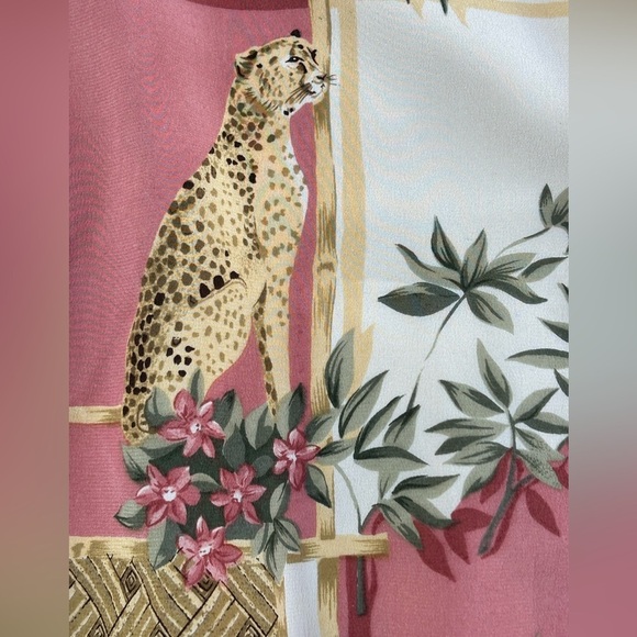 Vintage coastal Grandma Grannycore 100% silk cheetah tropical blouson jacket 16 - Picture 7 of 10